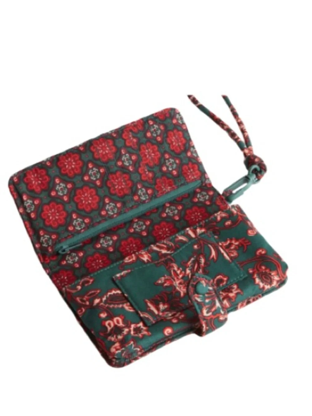 NWT Vera Bradley Floral Quilted Phone Wallet Removable Wristlet Strap Green Red